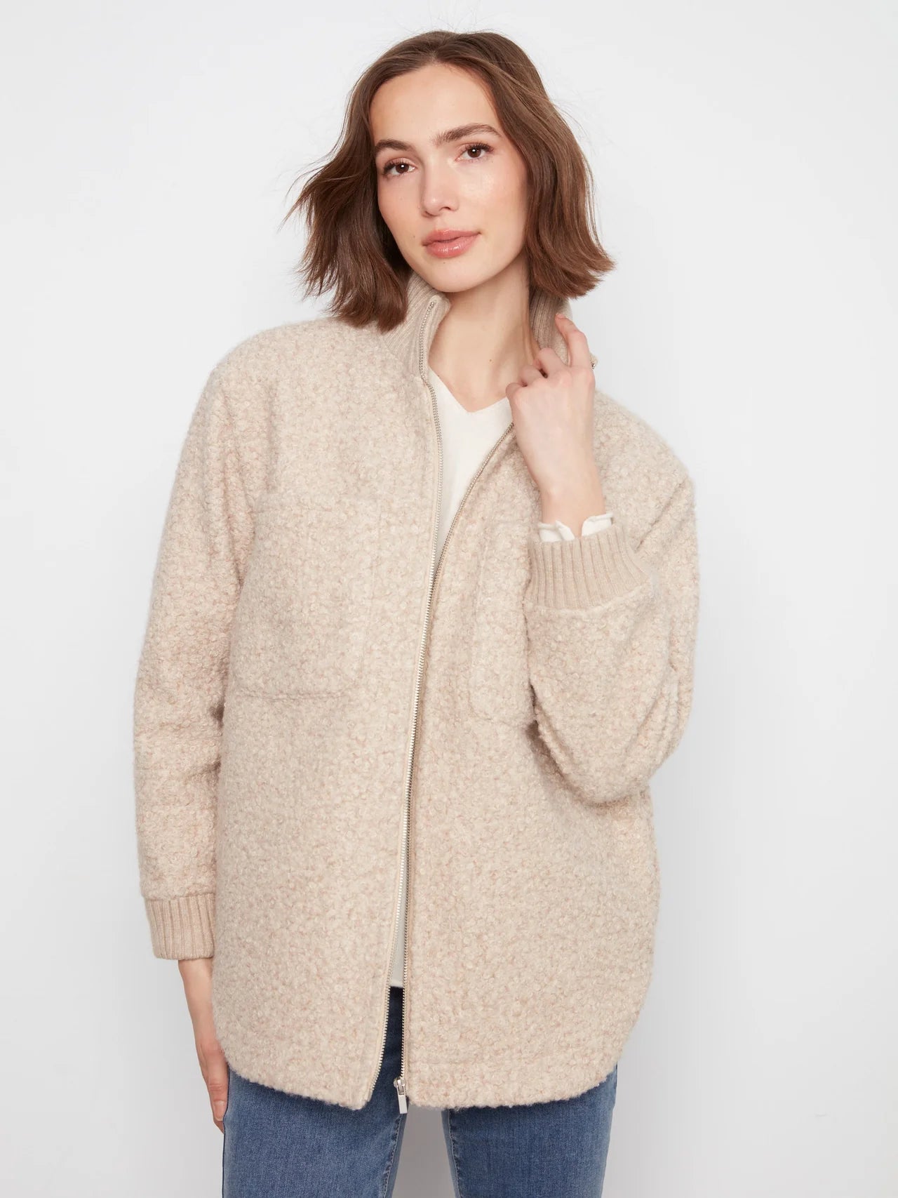 THE CARSON FUZZY JACKET W/ROUND HEM