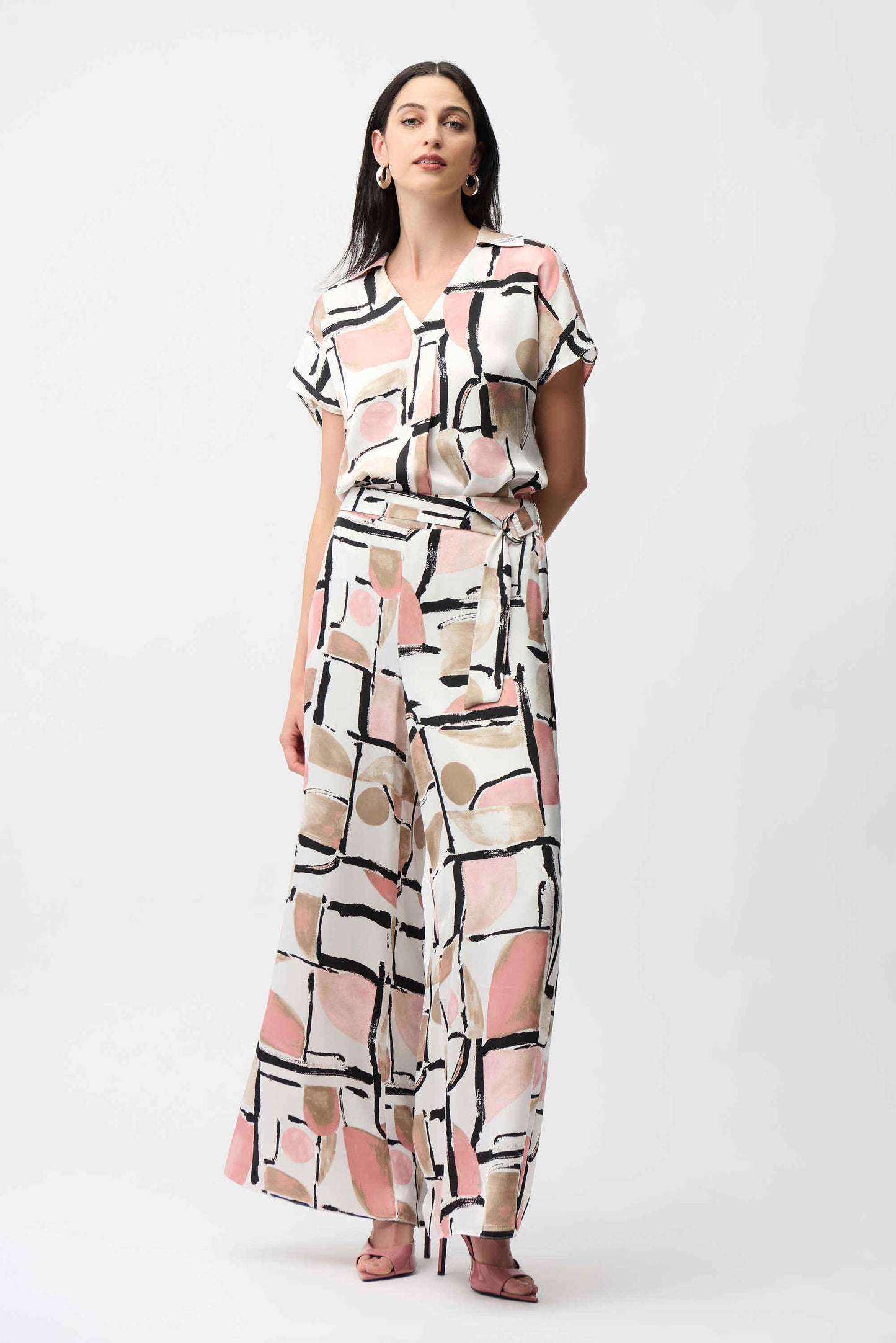 RECYCLED SATIN ABSTRACT PRINT BOXY TOP