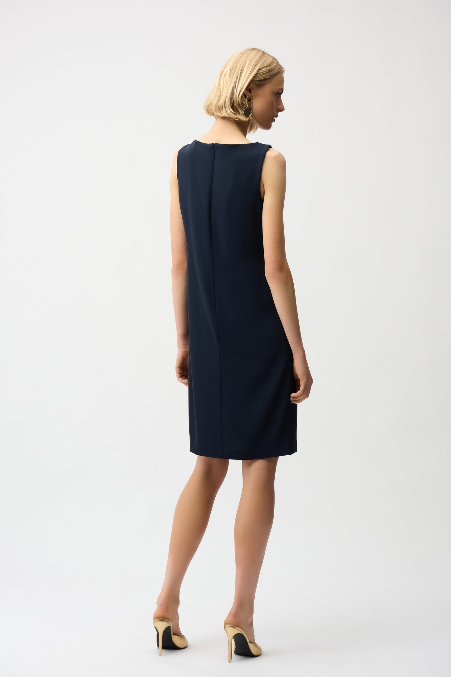 Woven Twill Shift Dress With Asymmetrical Neckline 261134