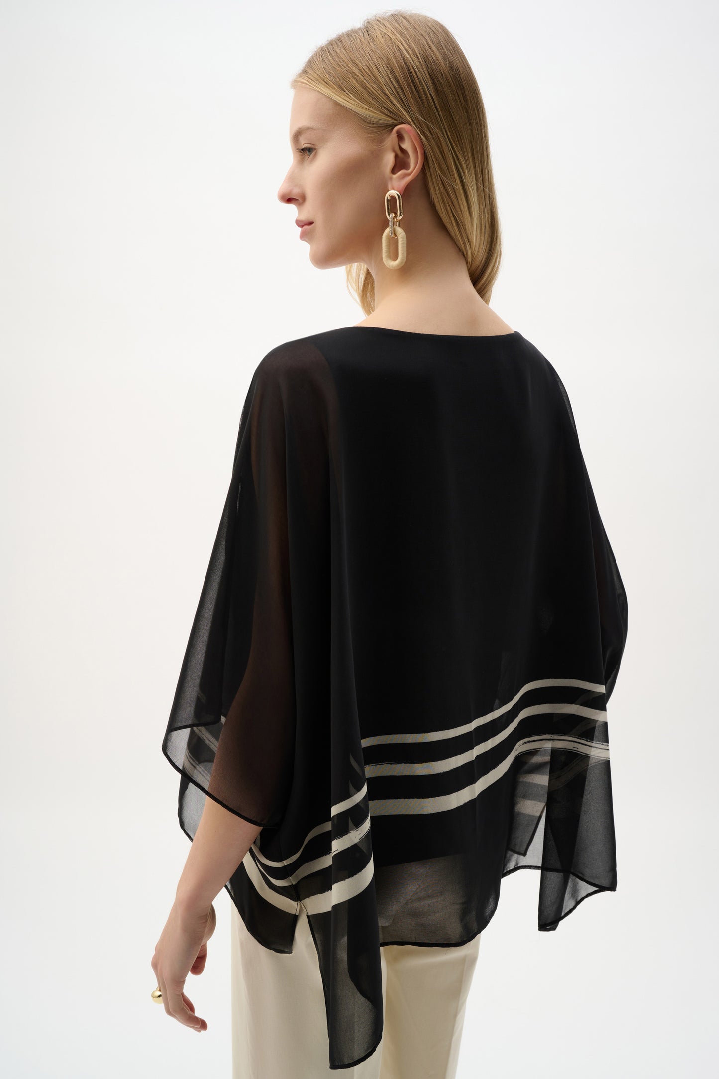 Sheer Woven Tropical Print And Silky Knit Poncho Top 262200