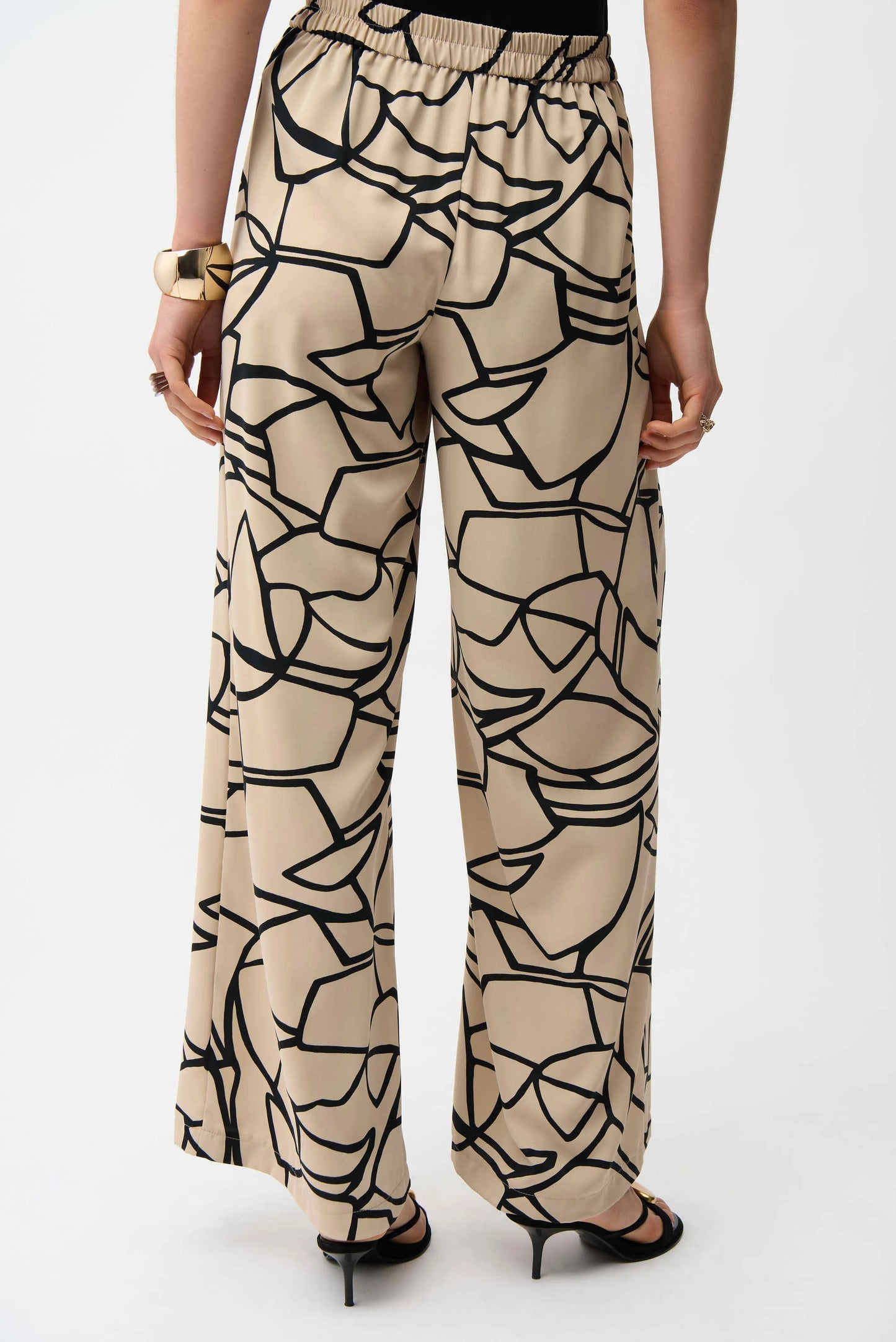 Recycled Woven Abstract Print Wide Leg Pull-On Pants 261126