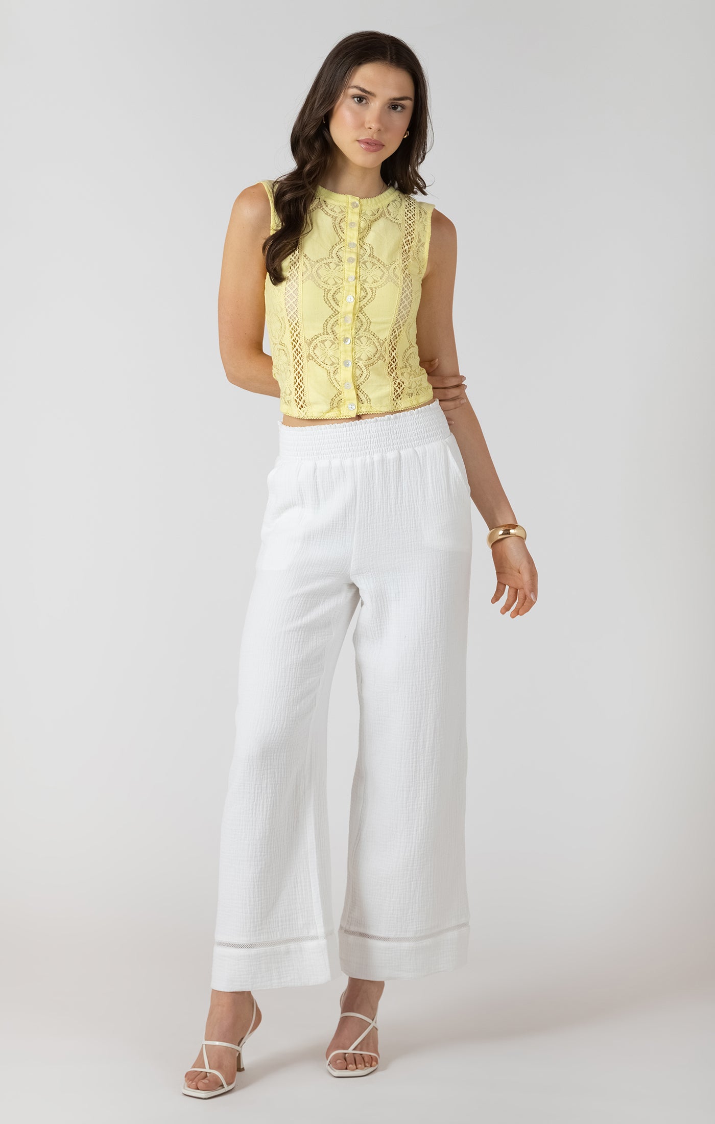 THE AMITY LACE CUTOUT BUTTON FRONT TANK